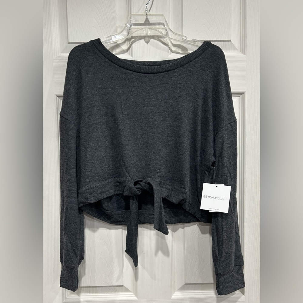 Beyond Yoga Women's Large Why Knot Pullover Charcoal Grey NWT Crew Neck Relaxed